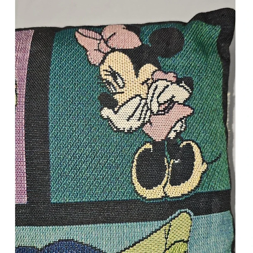Vintage Disney Tapestry Throw Pillow Mickey Minnie‎ Goofy Woven Comic Decor